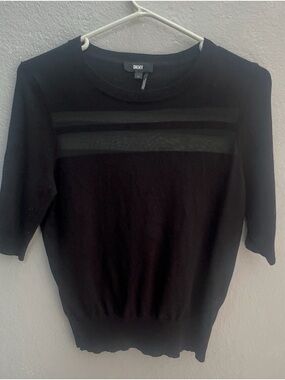 DKNY Black Ribbed Crewneck Knit Top